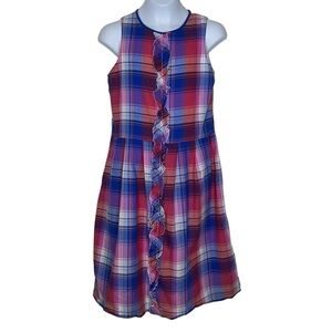 Lands end madras plaid ruffled dress sz 12